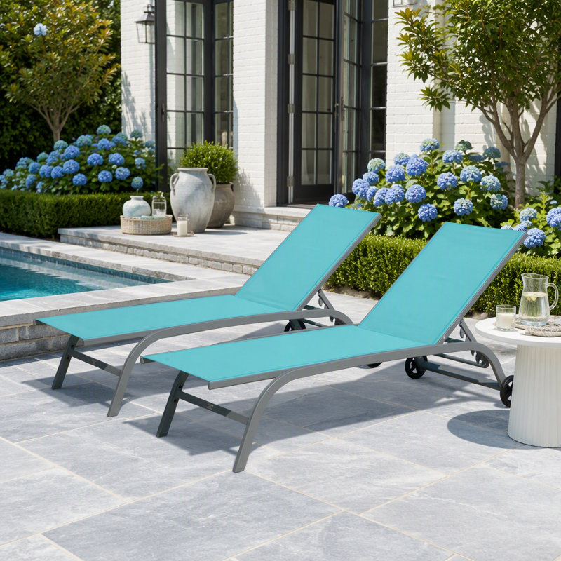 Chaise longue d'extérieur, chaises longues avec roulettes, chaises longues d'extérieur à 5 positions réglables, 1