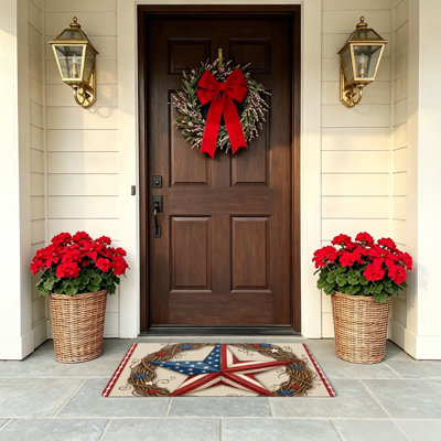 Vintage Wreath 3D Star Flag 24 x 36 inch Door Mat Memorial Day Yard Hallway