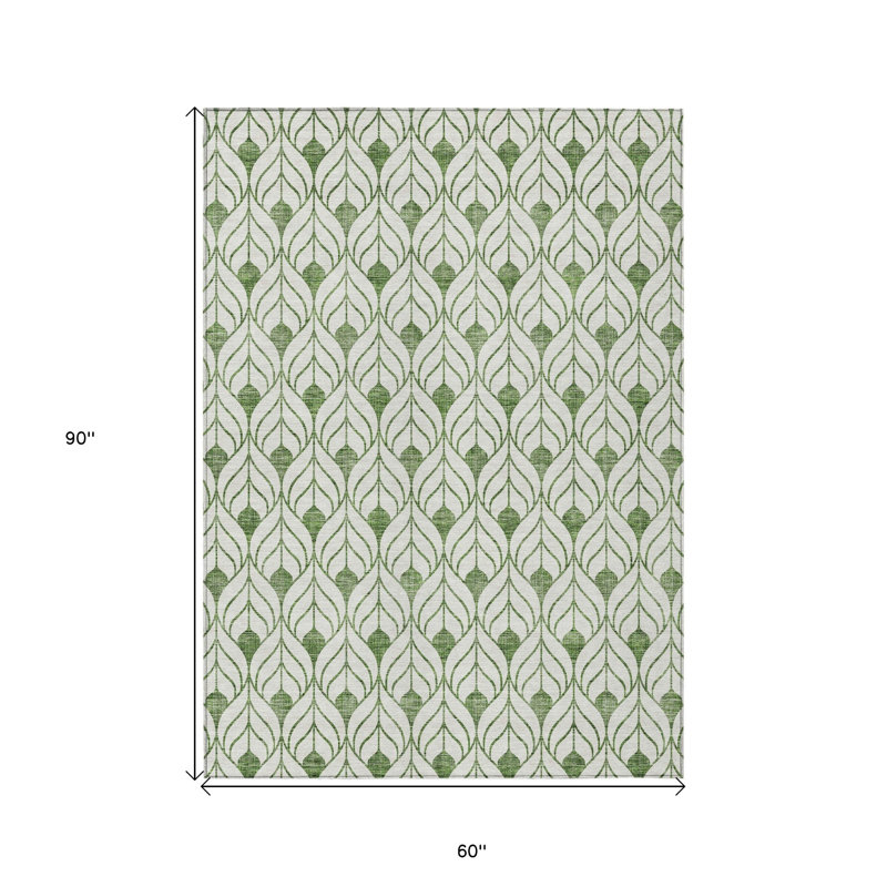 Tapis extérieur lavable à motif géométrique vert et ivoire 5 pi x 8 pi