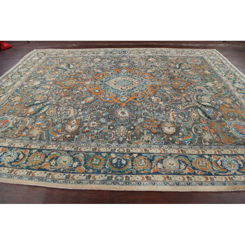Tapis gris en laine noué à la main de conception unique des années 1960