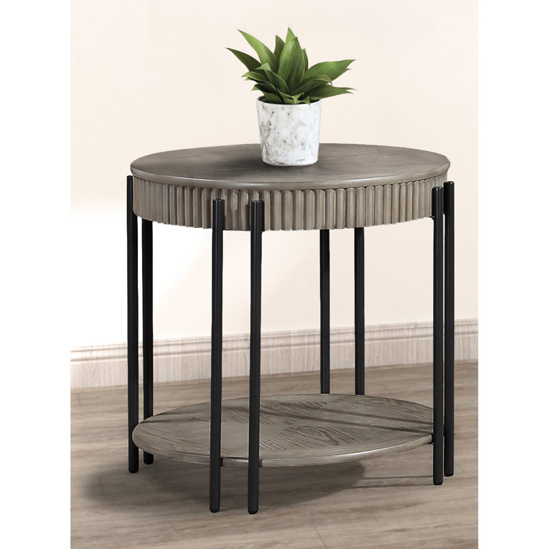 Table de bout de salon avec pieds en métal et cadre de rangement