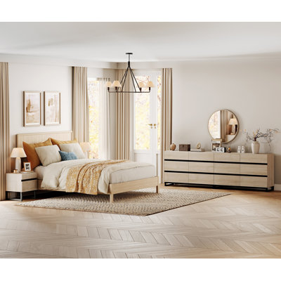 4-Piece Modern Bedroom Furniture Set, 94.5-Inch Dresser With 12 Drawers And 2 Nightstands With 2 Drawers, Bedroom Set Of 4