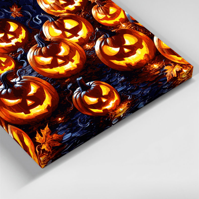 Halloween, citrouille d'Halloween, lanternes et citrouilles sculptées, art sur toile rouge, H 12 po x l 12 po