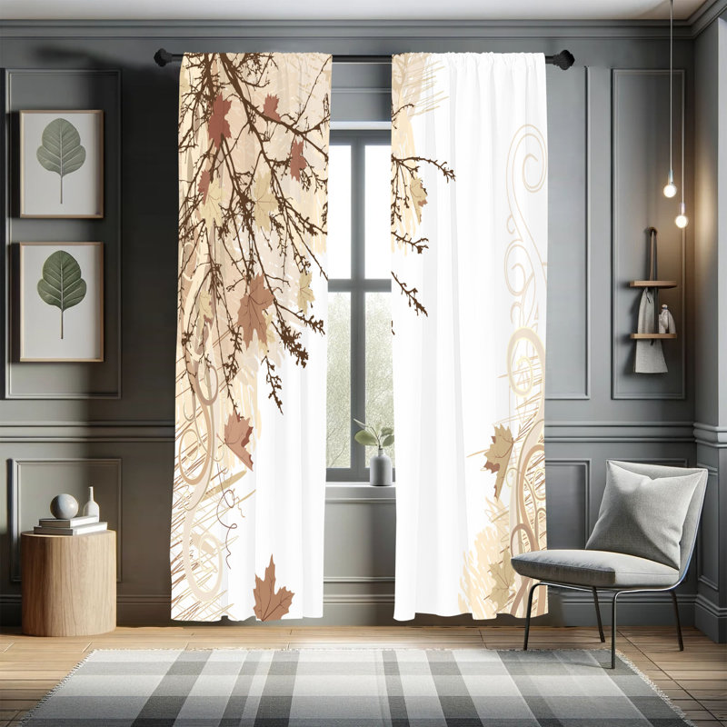 Ebern Designs Nature Curtains, Fall Earth Tones Autumn Leaf, Pair of 28", Sand Brown, 28" W x 63" L
