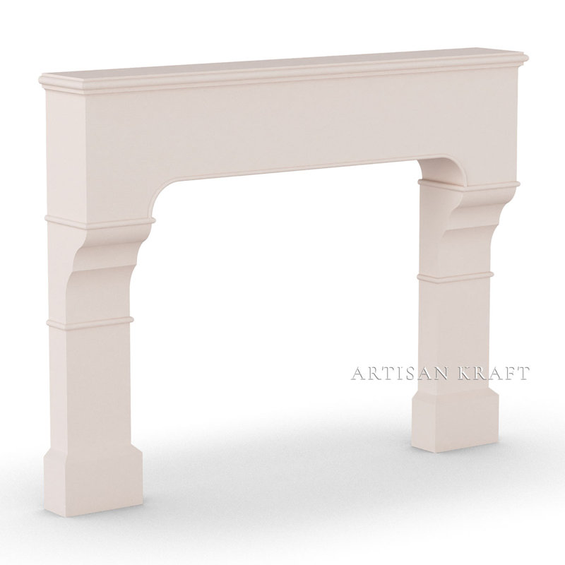 Chantel Cast Stone Mantel With Bullnose Hearth, Tan, 53" H x 68" W x 10" D