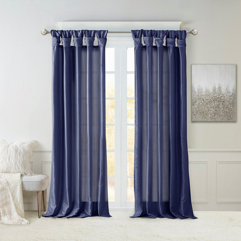 Twist Tab Lined Window Curtain Panel Navy 50x84", Navy, 1" W x 84" L
