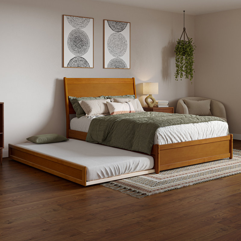 Avdesh Solid Wood Sleigh Trundle Extra Bed, Light Toffee, Full