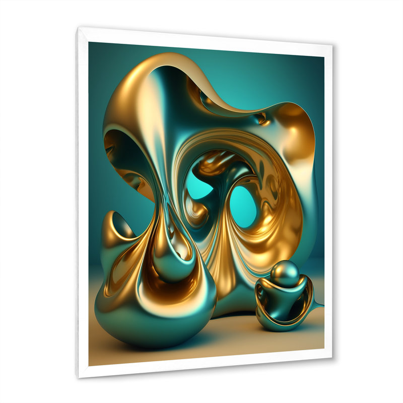 «Confronting Infinity 3D Turquoise Gold Sphere I», reproduction sur toile, H 20 po x l 12 po x P 1 po, Cadre photo blanc