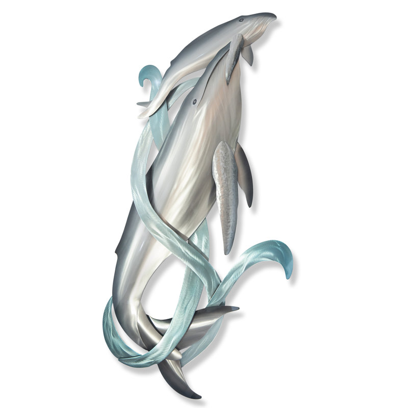 Humpback Whale and Calf 45" Blue Gray Stainless Steel Outdoor Wall Art