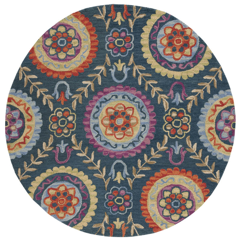 Tomo Hand Hooked Wool And Cotton Floral Rug, Round 6'
