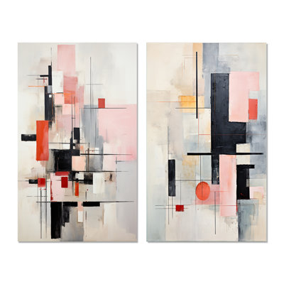 " Beige Pink Suprematism Fragmented Perspectives " 2 - Pieces