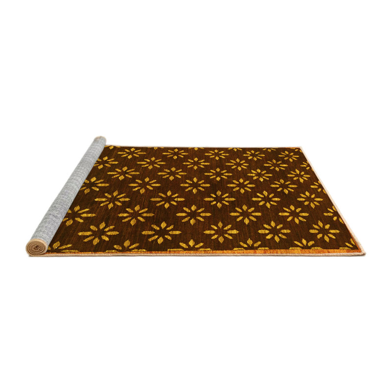 Tapis contemporain jaune lavable à la machine, Carré 8 pi