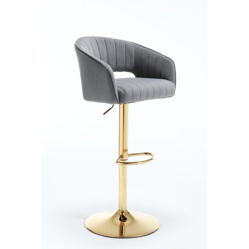Chaise de bar en velours gris, hauteur réglable