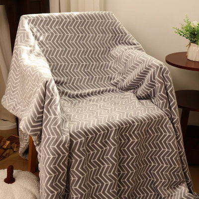 Reversible Chevron Pattern Flannel Throw Blanket, Soft Plush Sherpa Lined Fleece Blanket for Sofa, Couch, Bed, All-Season Cozy Blanket,60x80INCH.
