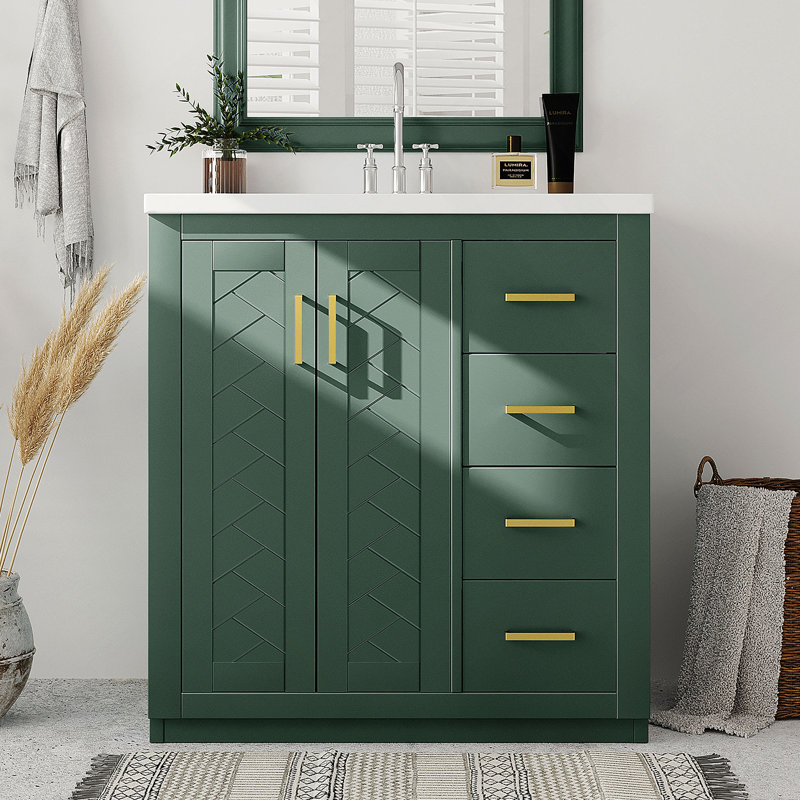 Ensemble de meuble-lavabo de style rétro 30 po avec lavabo en céramique, structure en bois massif et amplement d'espace de rangement pour des salles de bain élégantes et fonctionnelles