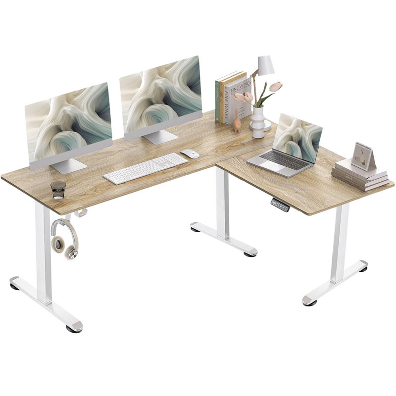 63'' L-Shaped Height Adjustable Standing Desk Electric Corner Table With Free Large Mouse Pad For Home Office Gaming