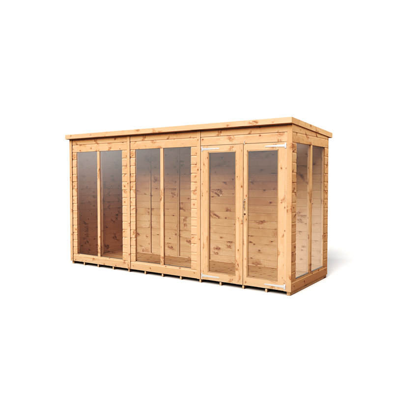 Empire Pent Summerhouse Shiplap Tongue & Groove 12X4 Double Door With Windows