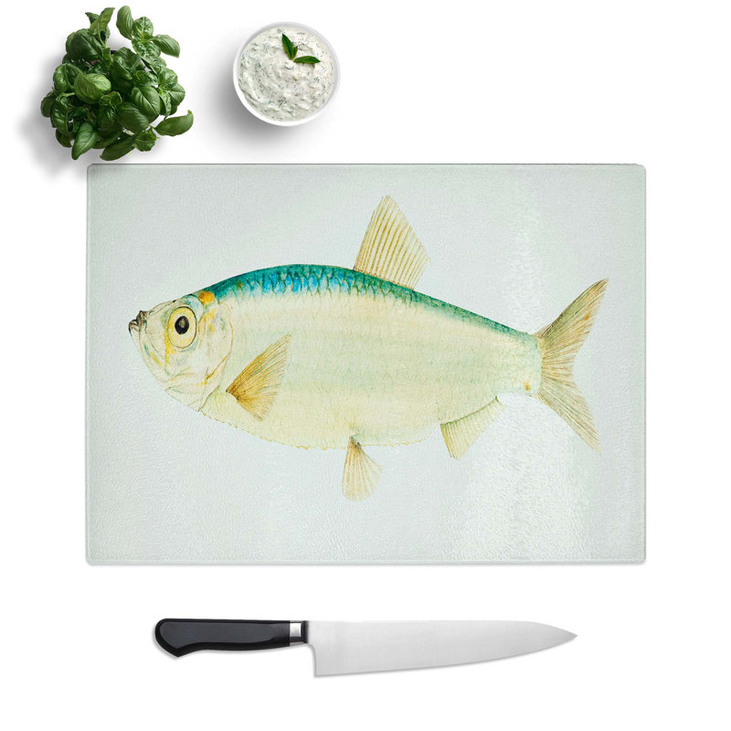Glass Illustration of A Sardine by F.E. Clarke Chopping Board, 28.5 cm W x 20 cm L