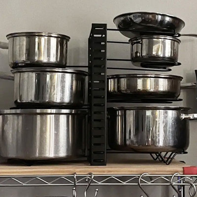 8-tier Metal Pan Organizer Rack, Multiple Use Modes For Pot Rack & Pan Rack For Kitchen Counter And Cabinet