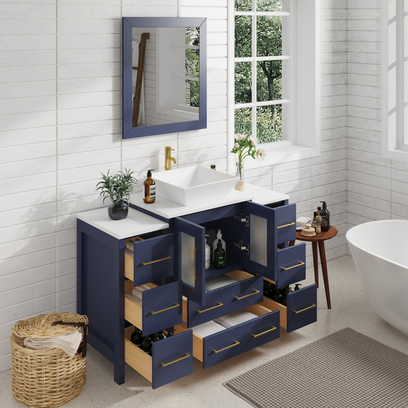  48" W x 18.5" D x 31.1" H Single Bathroom Vanity Set with Mirror, Blue
