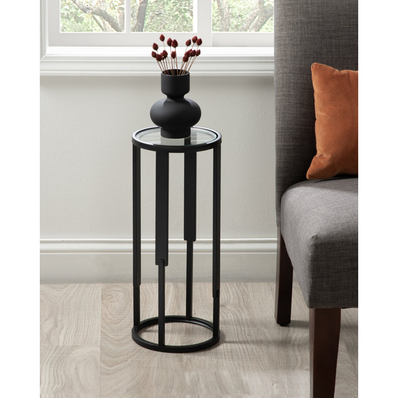 Round Glass and Metal Drink Table