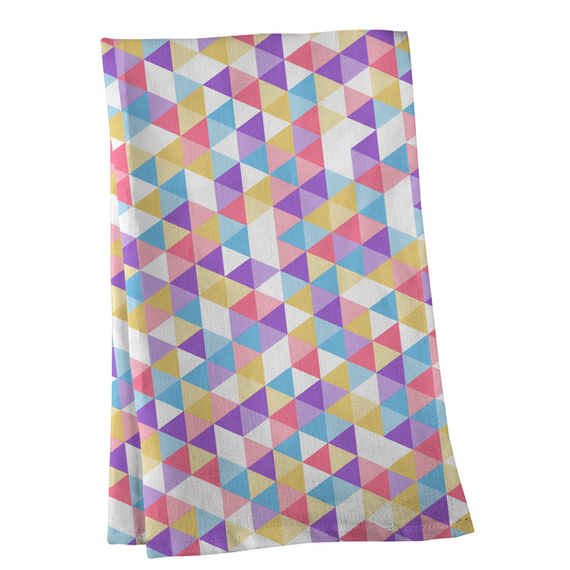 Torchon à motif triangulaire, Polyester sergé, Mauve/jaune