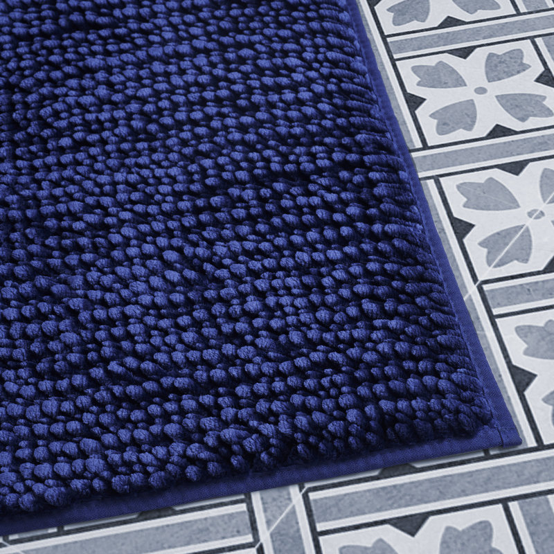 Navy Chenille Non-Slip Plush Bath Rug Set