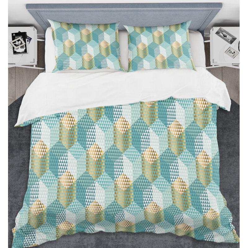 Ensemble de housse couette mid-century rétro hexagonal viii, Housse simple + 1 taie décorative