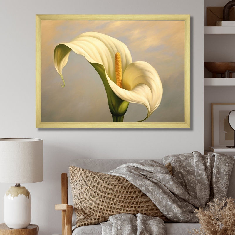 " White Green Lily Impressions ", Gold Picture Framed, 12" H x 20" W x 1" D