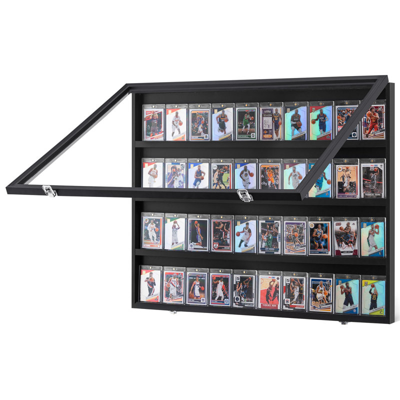 Black Lockable Wall Mounted Sports Card Display Case with UV Protection