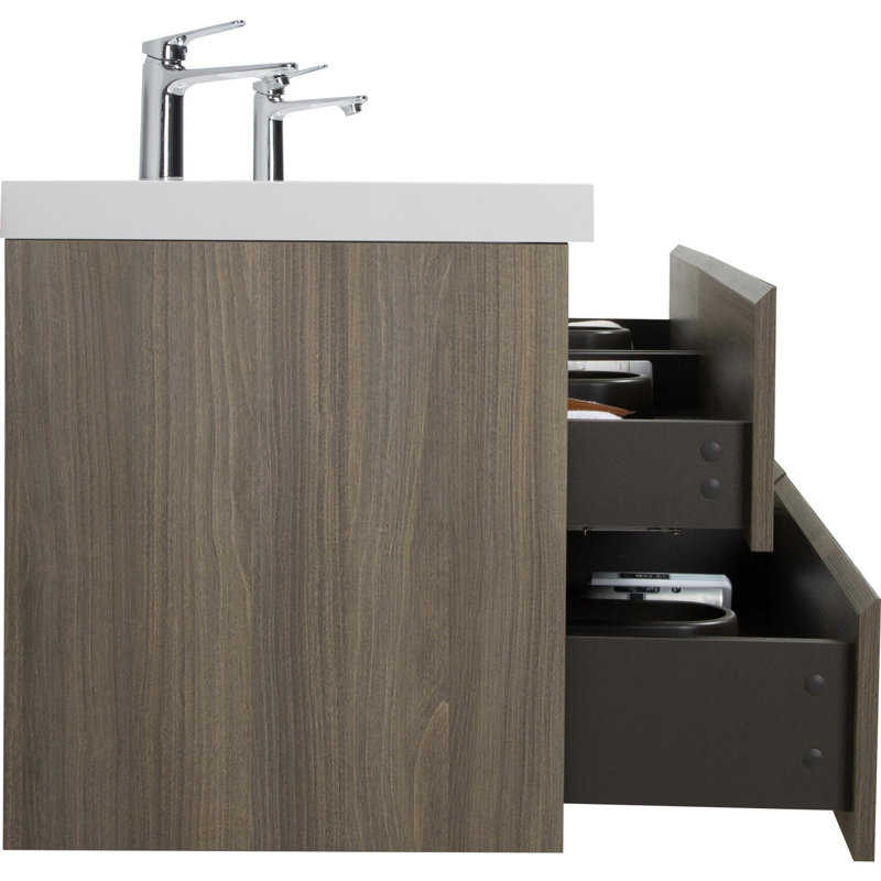 Meuble-lavabo mural moderne pour salle de bain, Gris