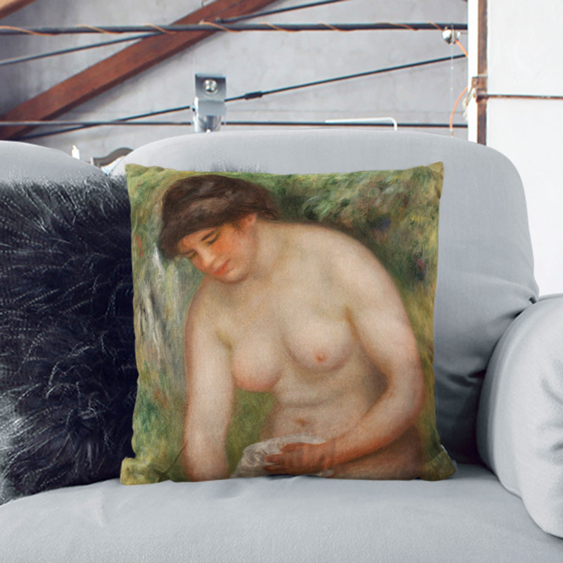 Bather Drying Herself Vol.1 Square Throw Cushion, 40cm H x 40cm W x 15cm D, Black