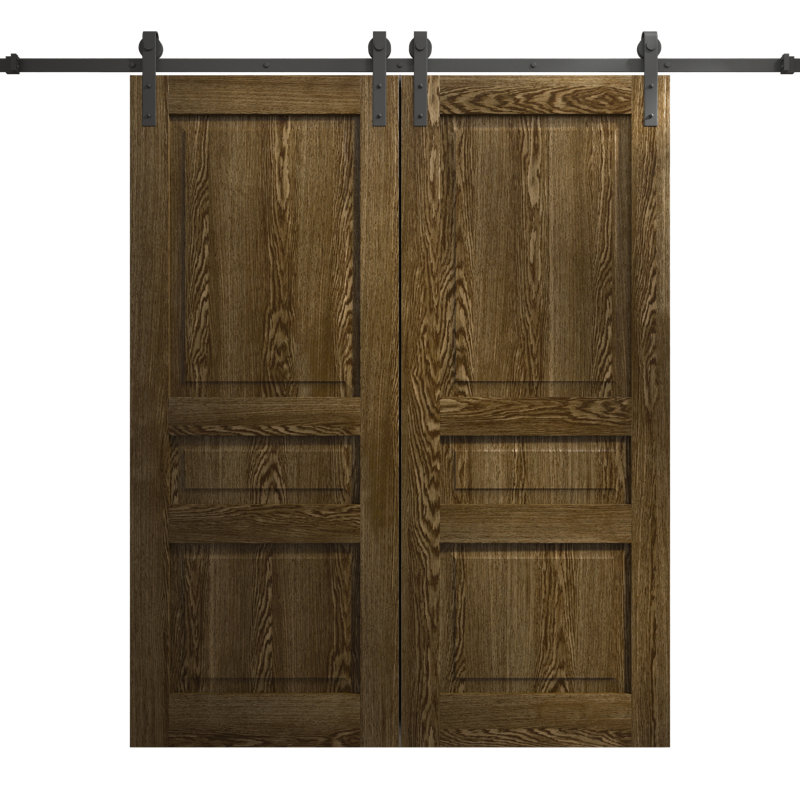 Porte de grange double moderne | Ego 5012 | Ensemble de rail | Portes intérieures solides, Chêne marbré, 60 po x 96 po