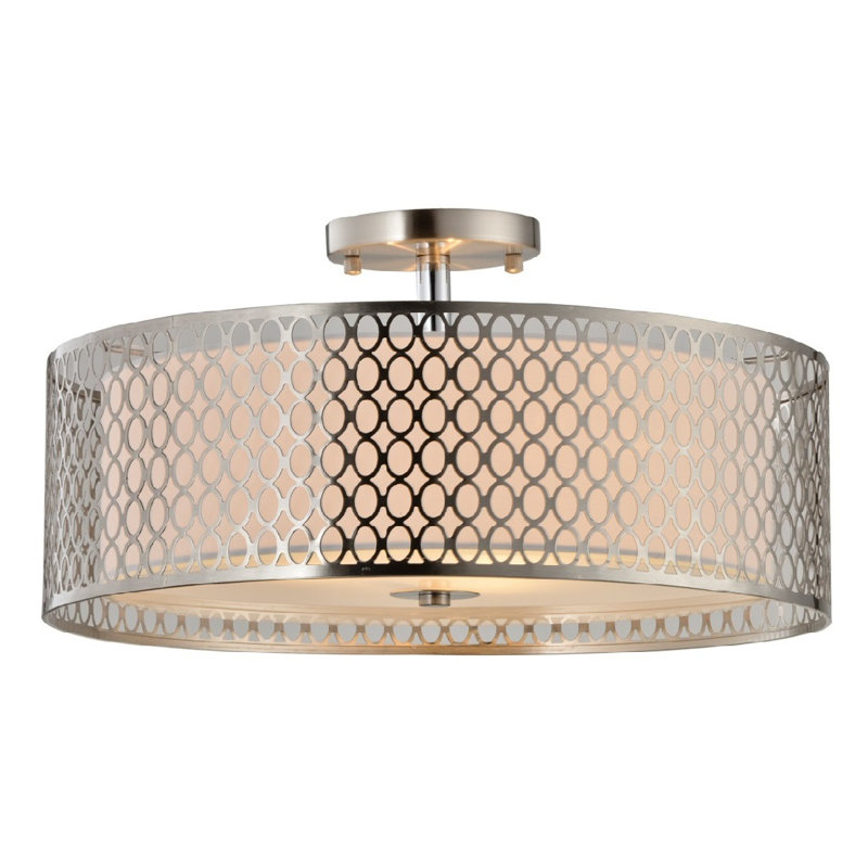 Plafonnier semi-encastré 16,93 po à 3 lumières Ferrigno, Nickel satiné, H 17 po x l 17 po x P 7 po