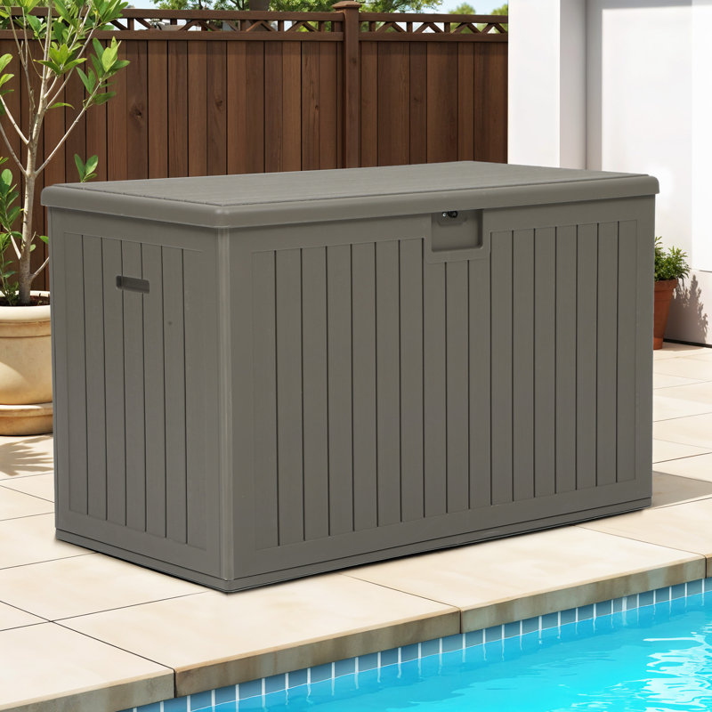 Coffre de terrasse verrouillable en résine résistant à l'eau 220 gallons Edrosie Inc, brun clair