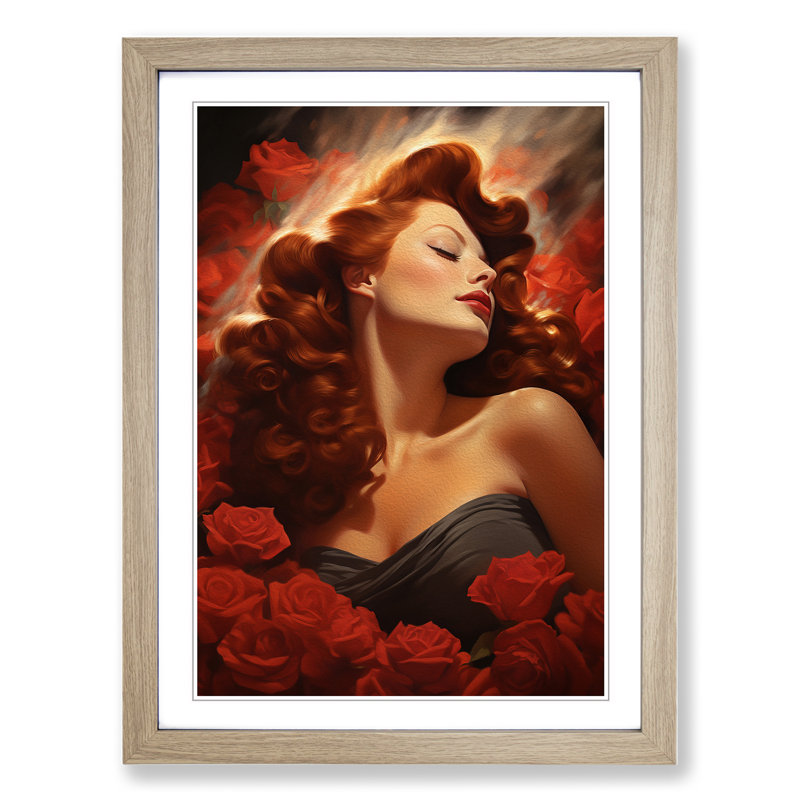 Red Headed Woman Romanticism - Framed Print, Oak, 64cm H x 46cm W x 2cm D