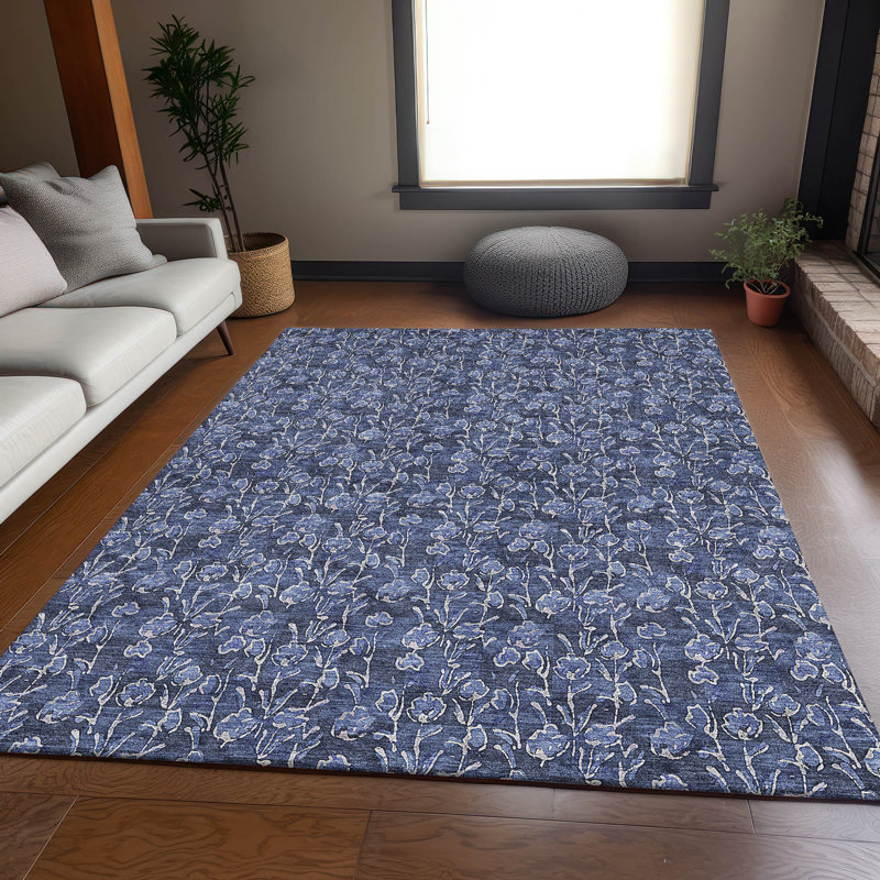 Premium Machine Washable Prisco Navy Rug, Rectangle 2'6" x 3'10"