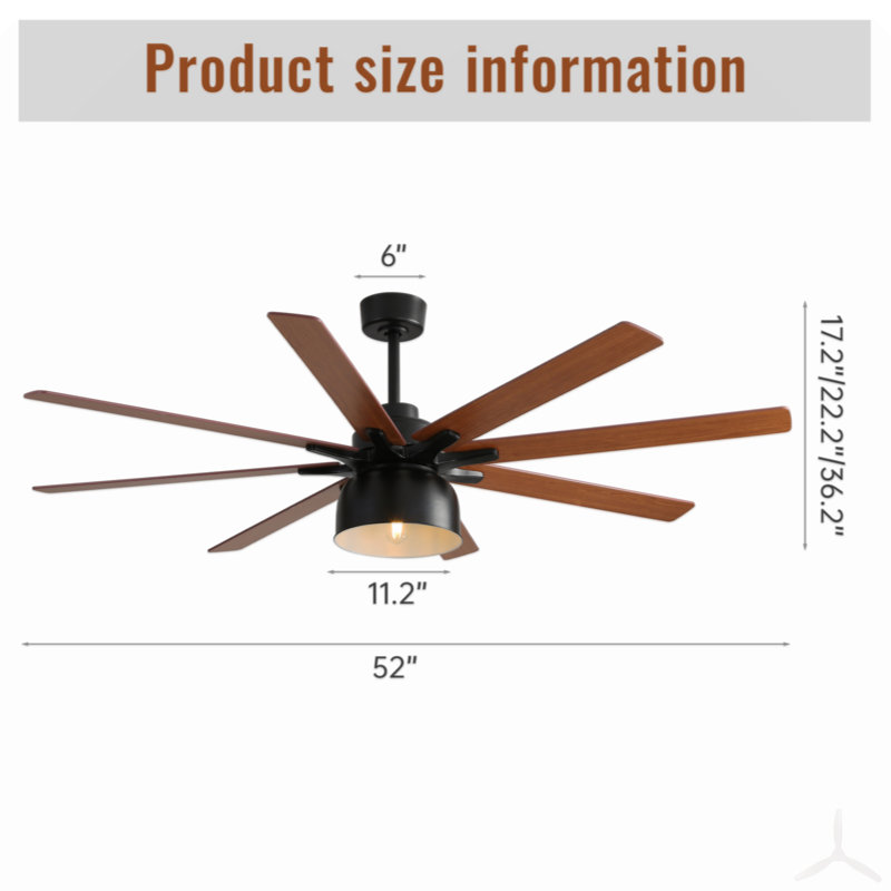 Ventilateur de plafond 52 pouces avec vent 6 vitesses et 2 pales à deux couleurs avec moteur à courant continu réversible et télécommande