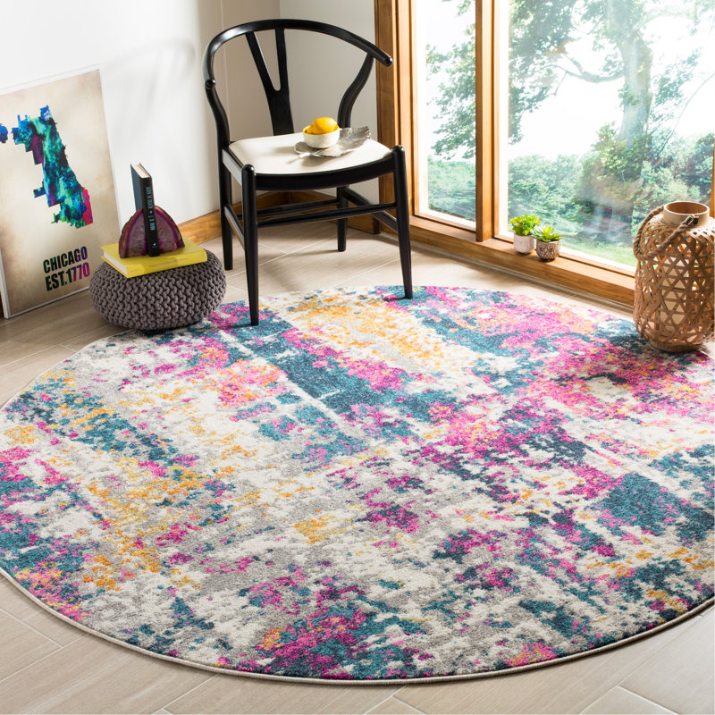 Tapis ivoire / bleu Christa, Rond 6 pi 7 po