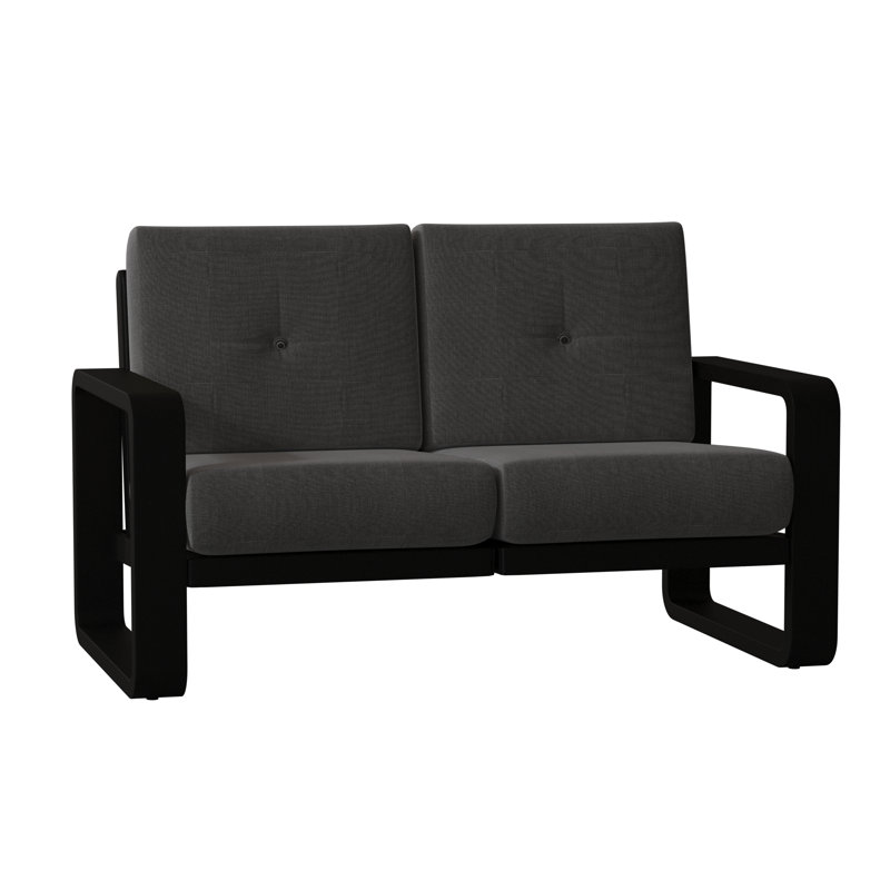 Vale 58.5'' Wide Aluminum Loveseat with Cushions, Spectrum Indigo Sunbrella® Plainweave, Textured Black