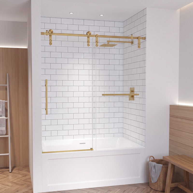 56‑60"W x 66"H Sliding Frameless Tub Shower Door, 5/16"(8mm) Clear Tempered Glass with Crystal‑clear Surface,Brushed Gold