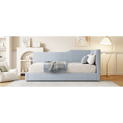 Élégant et spacieux lit de jour simple en forme de L en velours côtelé gris - Créez un espace de vie