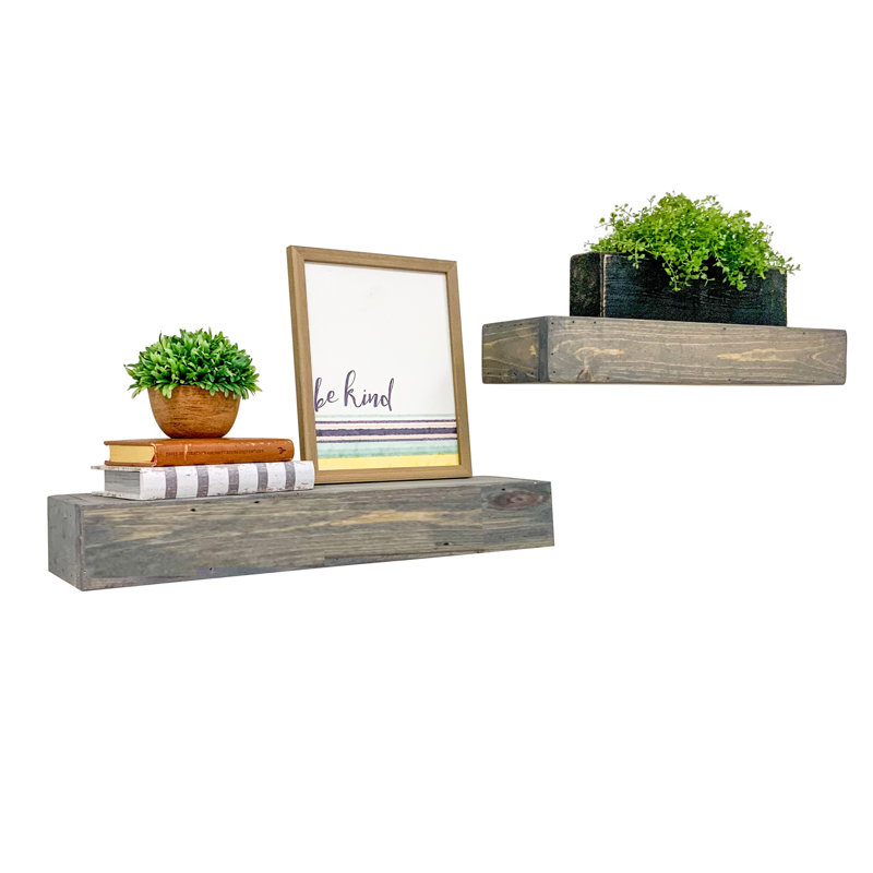 2 Piece Pine Floating Shelf, Gray, 3.75" H x 30" W x 6" D