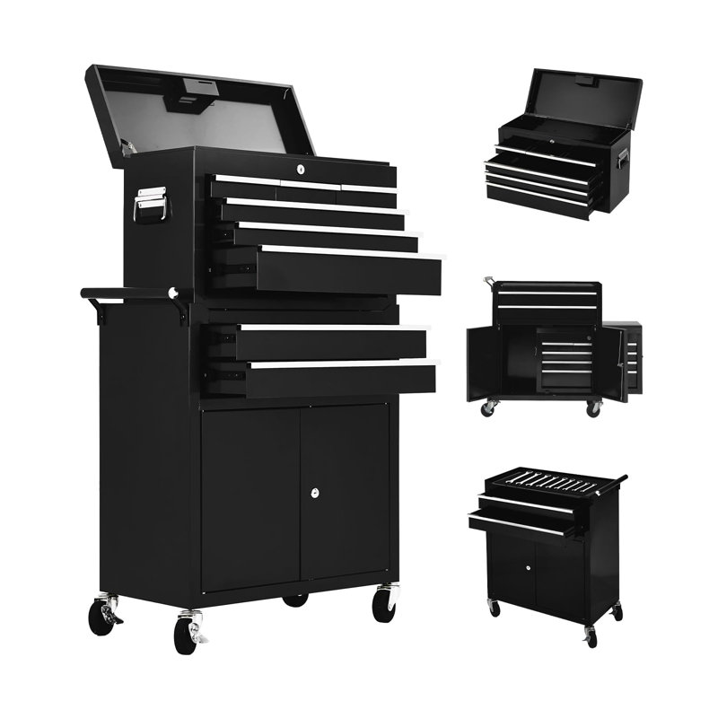 8-Drawer Rolling Tool Chest with Detachable Top Cabinet & Locking System for Garage Warehouse Repair Shop