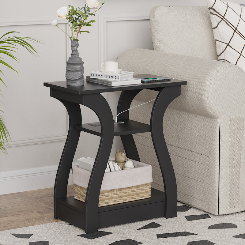 Grande table de bout et prises intégrées Arthus 23,62 po, Noir, noir, noir, noir, 1