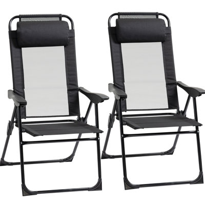 Folding Patio Chairs Of 2, Outdoor Chair With Adjustable Sling Back And Removable , For Garden, Backyard, Lawn, Convenient Transport Chairs, Black 2 Lawn Angle,