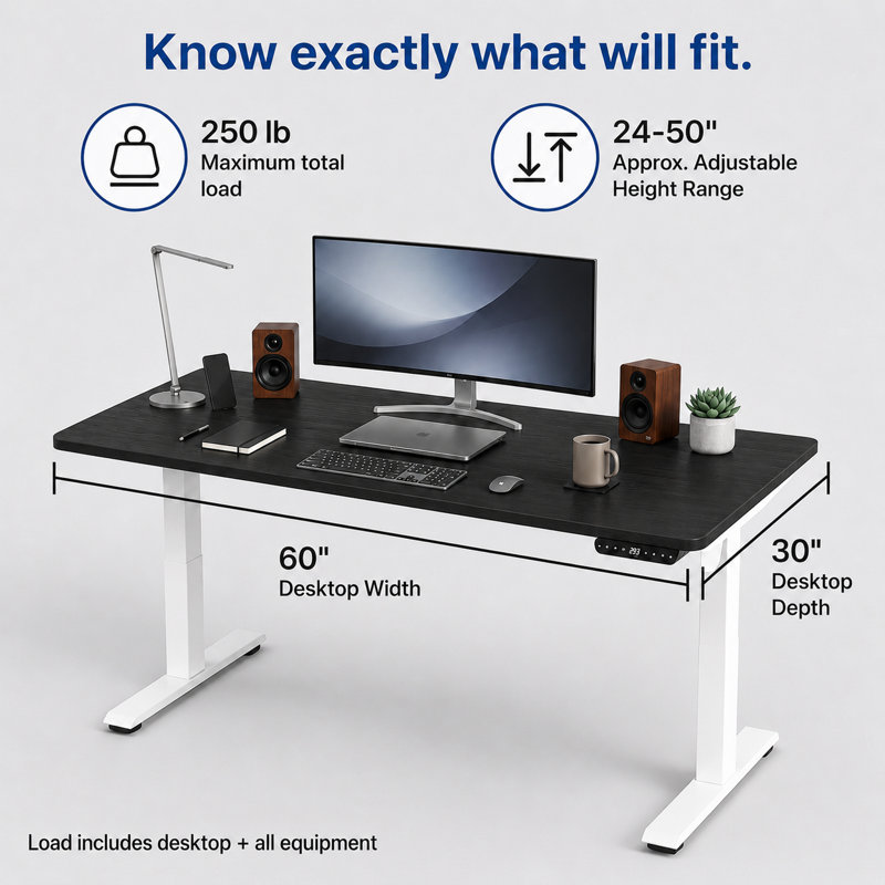 Bureau assis-debout électrique Rise Up à double moteur avec plateau en bambou, H 49,2 po x l 60 po x P 30 po