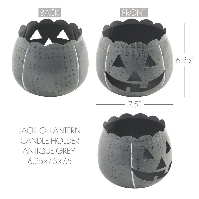 Jack-O-Lantern Candle Holder, Gray, 6.25'' H X 7.5'' W X 7.5'' D