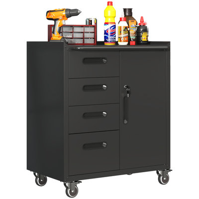 Armoire de rangement mobile en métal de 29,5 po de largeur avec serrure pour garage / atelier / buanderie, facile à assembler