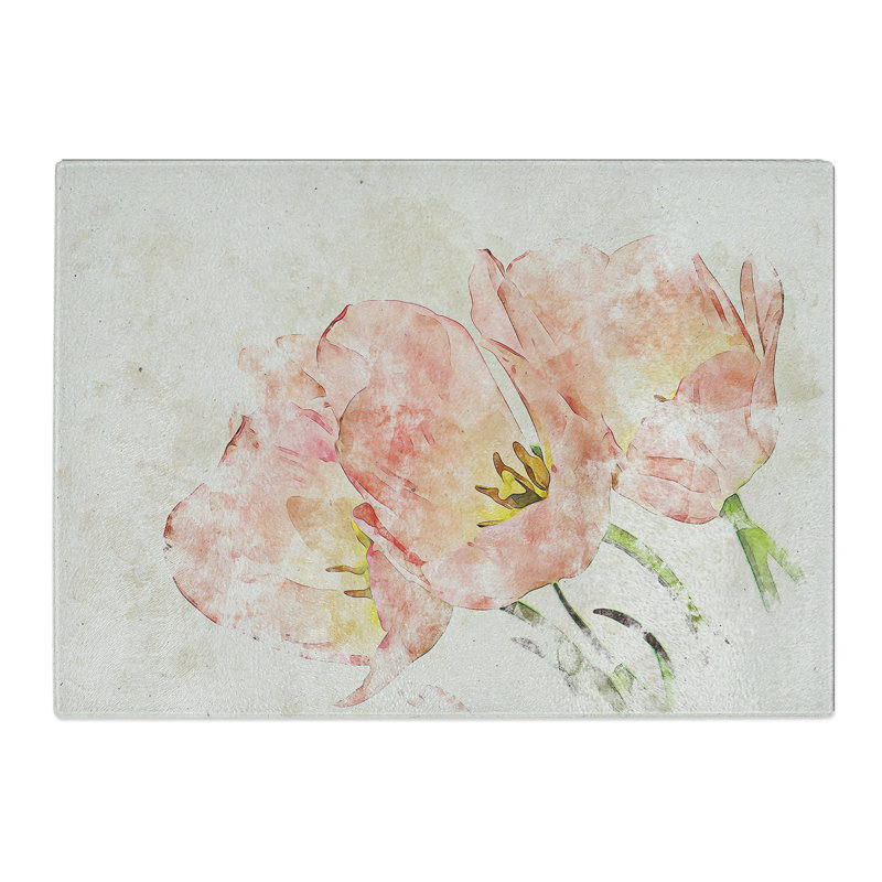 Tempered Glass Pink Tulip Art Chopping Board, 20 cm x 28.5 cm